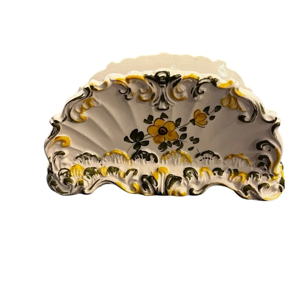 Italian Rococo Style Letter or Napkin Holder Yellow Floral